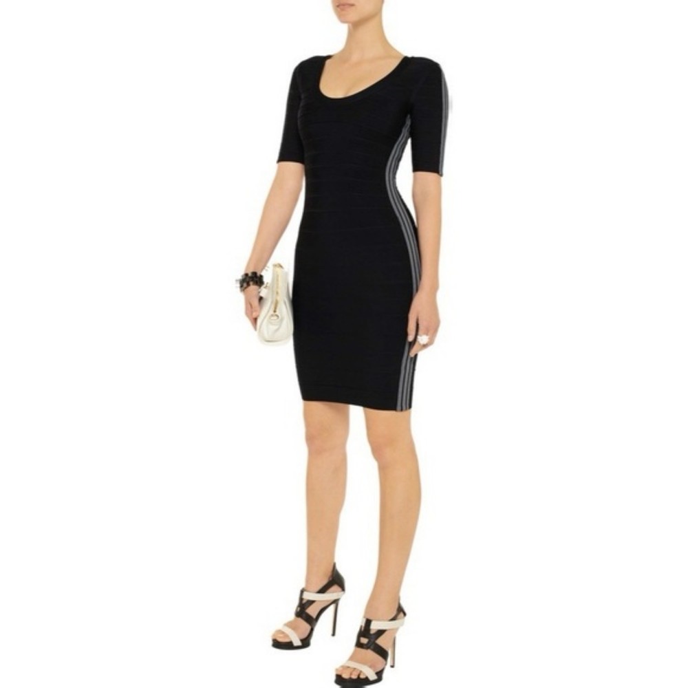 Herve Leger Black Bandage Allison Stripe Dress XS